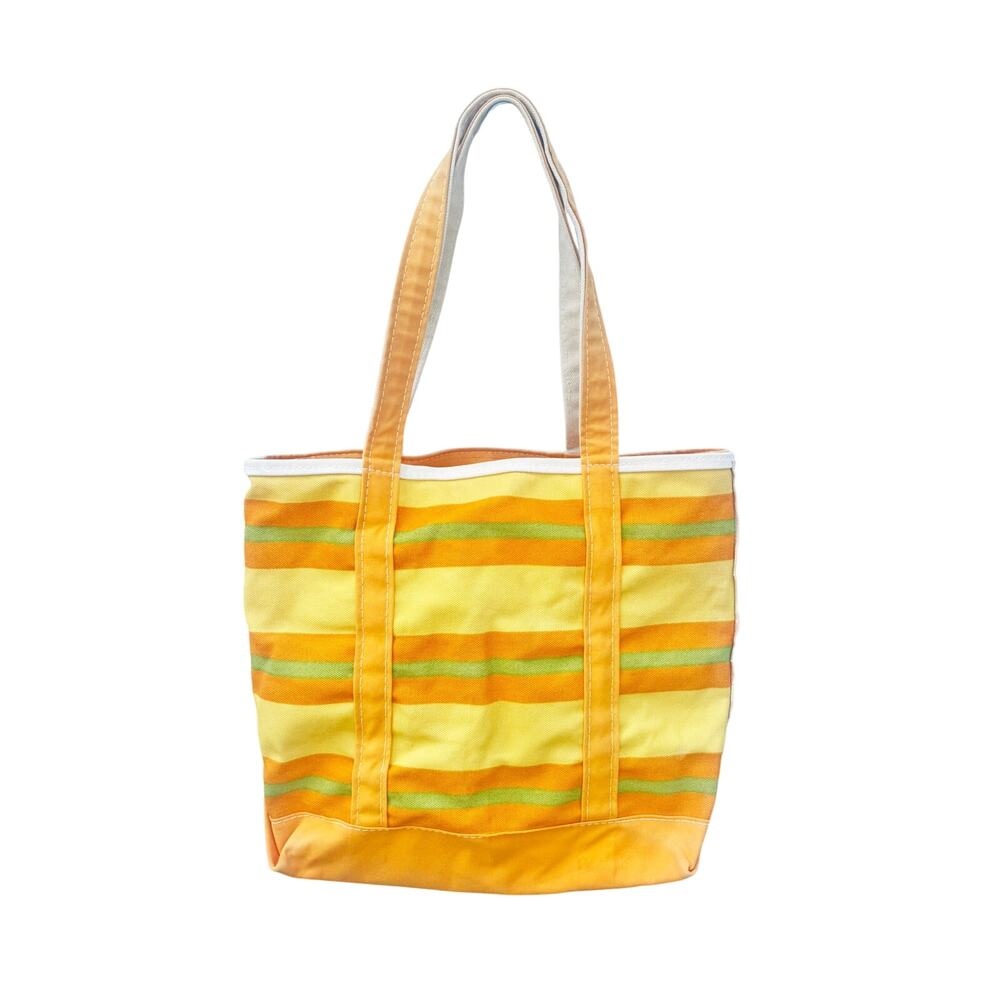 Vintage 90s LL BEAN L.L. Bean Orange Striped Cotton Canvas Boat and Tote Purse